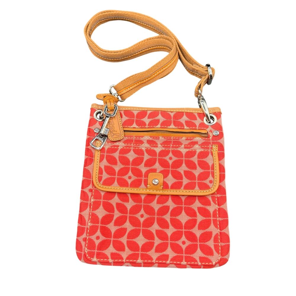 Fossil Key-Per Orange Signature Crossbody Bag Canvas Leather Trim